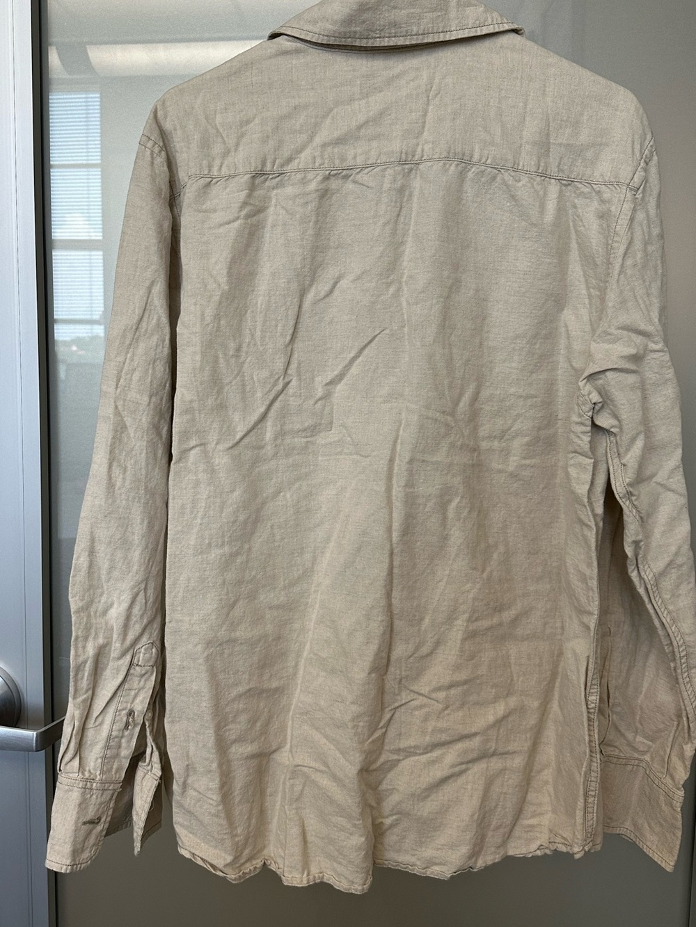 euc vintage Old Navy sz L linen khaki button front long sleeve shirt - Picture 3 of 5